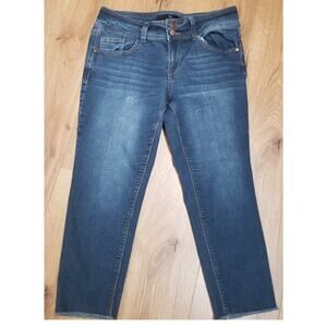 1822 Dark DENIM Jeans Women’s Size 12 Raw Hem Stretch 5 Pockets Skinny Ankle